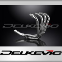 Delkevic Aftermarket Complete System compatible with Honda CB550F Supersport 1975-1977 with Classic Straight Universal Muffler and Stainless Steel 4-1 Downpipes 