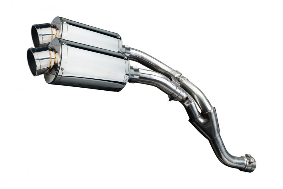 YZFR1 YZF-R1 2009-2014 / 2* SS70 OVAL 225mm (9 inch) SILENCERS + DE-CAT PIPE 304 STAINLESS STEEL